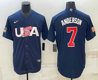 Mens USA Baseball #7 Tim Anderson 2023 Navy World Baseball Classic Stitched Jersey